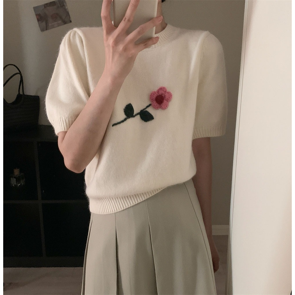 Minimalist Labo Áo Sweater Tay Phồng Ngắn Thời Trang Trẻ Trung