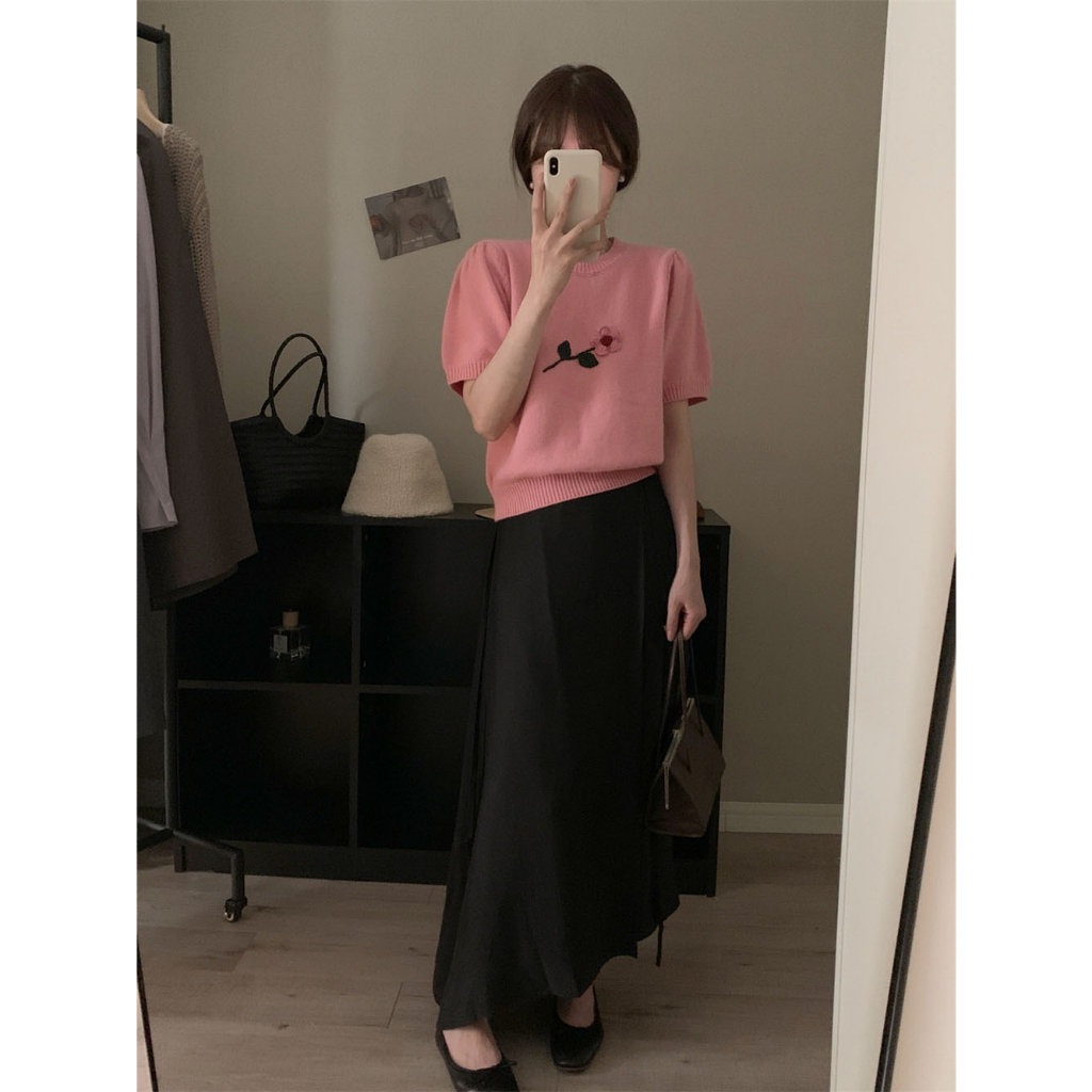 Minimalist Labo Áo Sweater Tay Phồng Ngắn Thời Trang Trẻ Trung