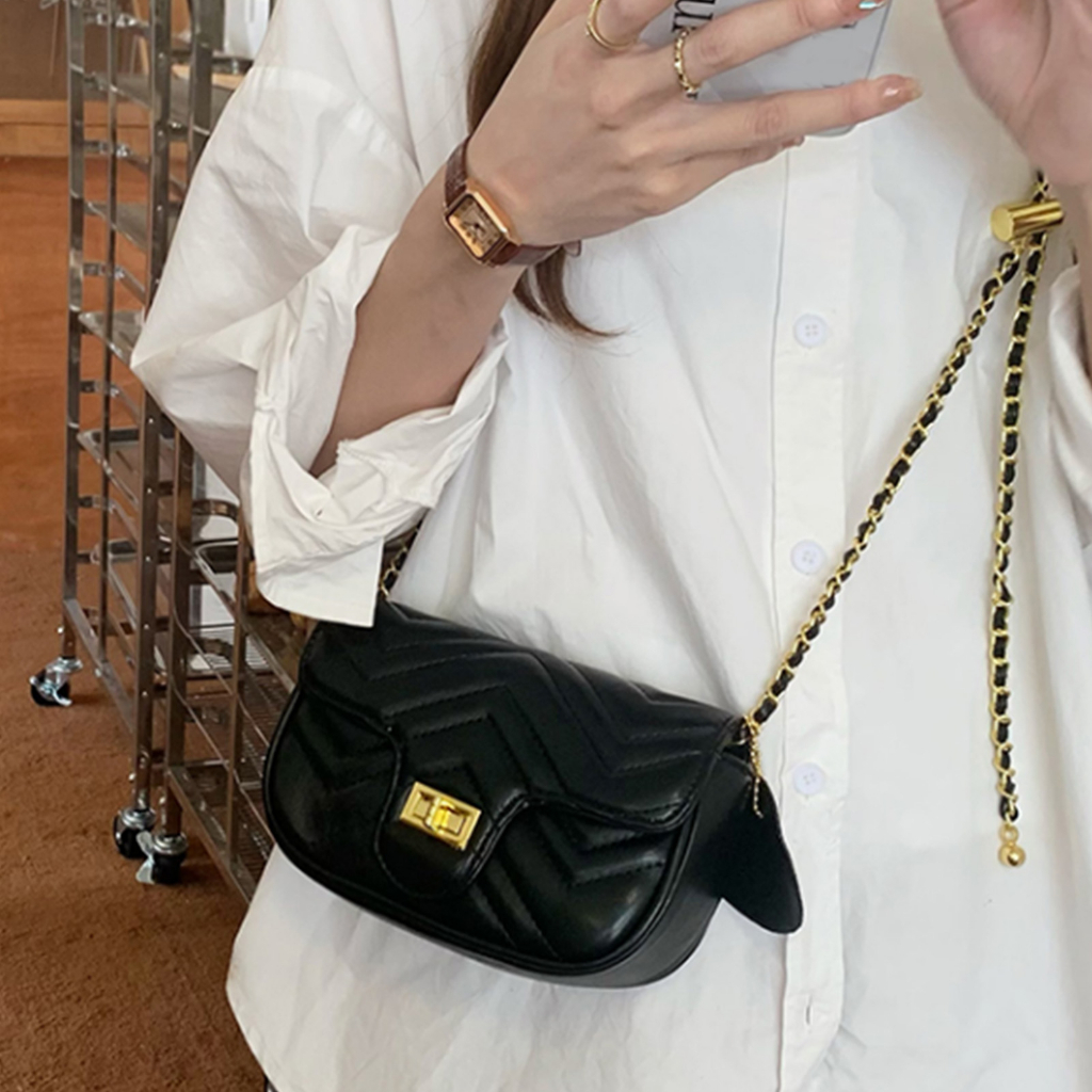 Có hàng sẵn Túi đeo chéo thời trang nữ dây chuyền hình thoi túi nhỏ gió thơm túi vuông nhỏ đeo vai túi nhỏ