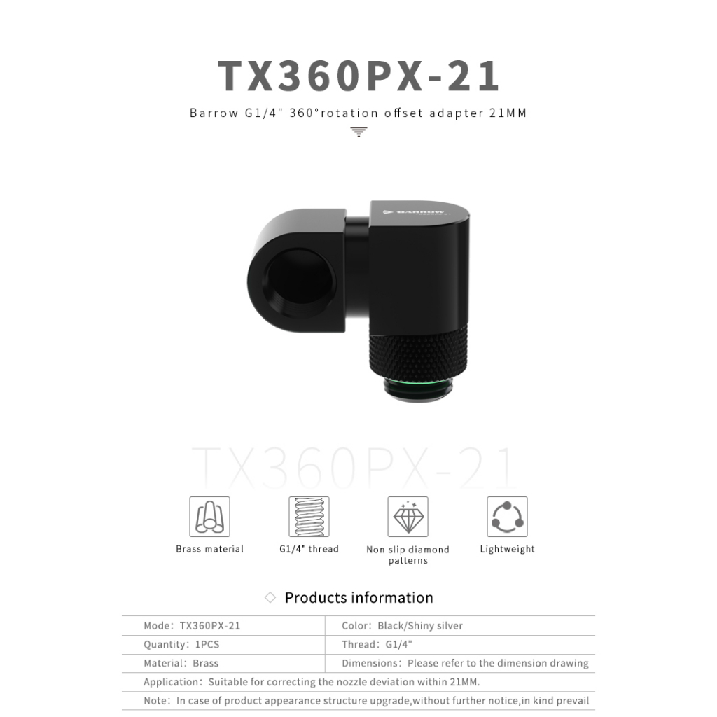 Đầu Nối Ống Nước Làm Mát Máy Tính Xoay 360 Độ 21mm tx360px-21