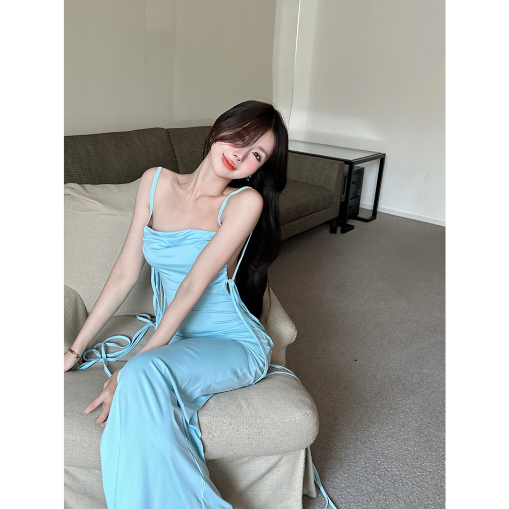 Cocory vn Đầm Dài Hai Dây Hở Lưng Quyến Rũ Thời Trang Mùa Hè Cho Nữ