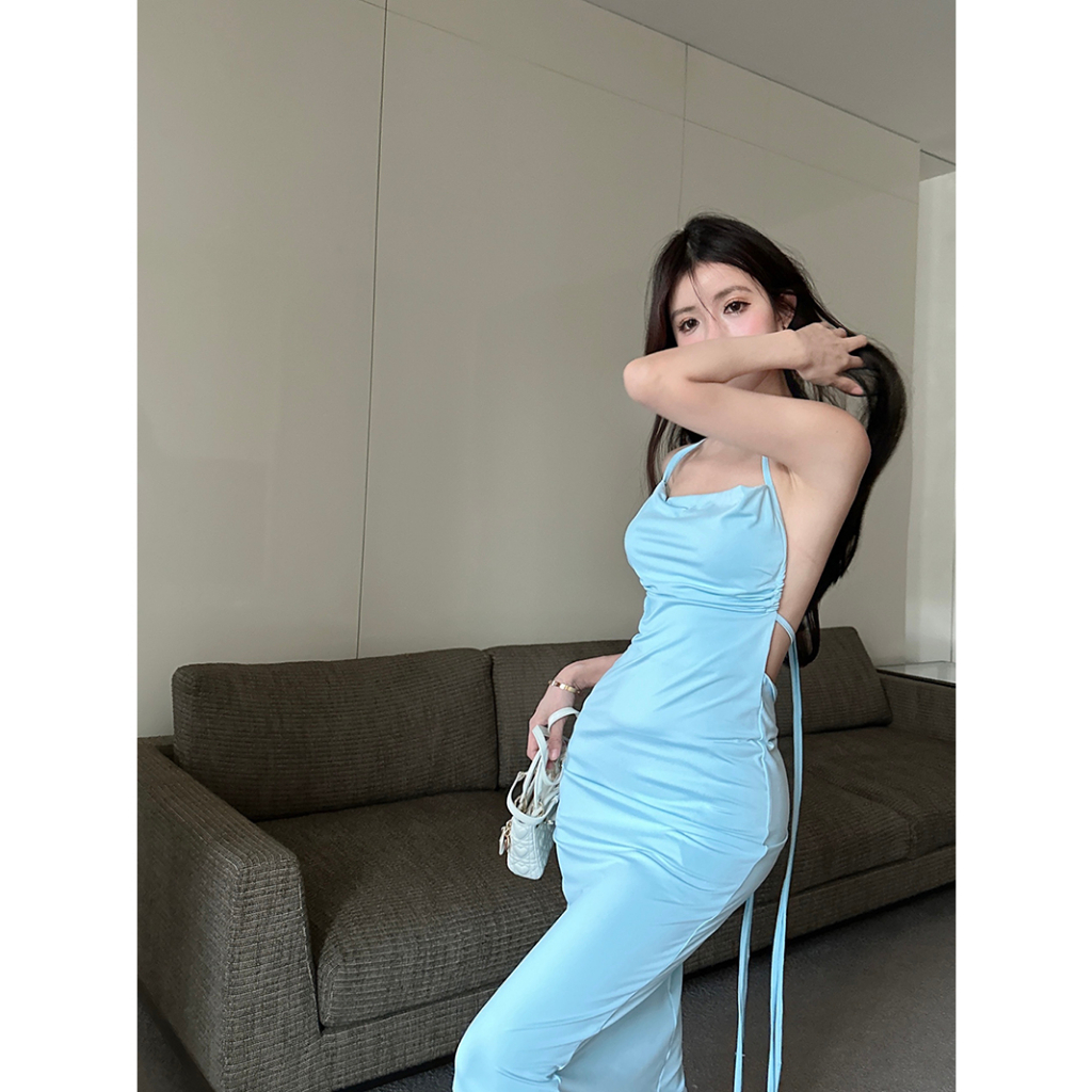 Cocory vn Đầm Dài Hai Dây Hở Lưng Quyến Rũ Thời Trang Mùa Hè Cho Nữ