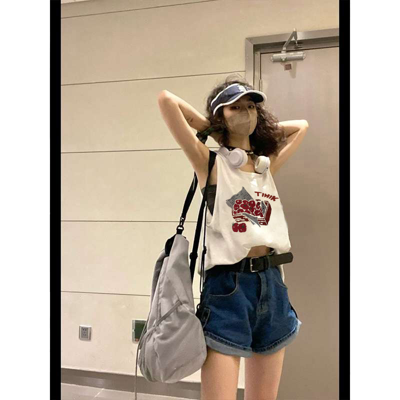 Áo Sát Nách Cổ Tròn In Họa Tiết Vui Nhộn Phong Cách retro Mỹ Cho Nữ