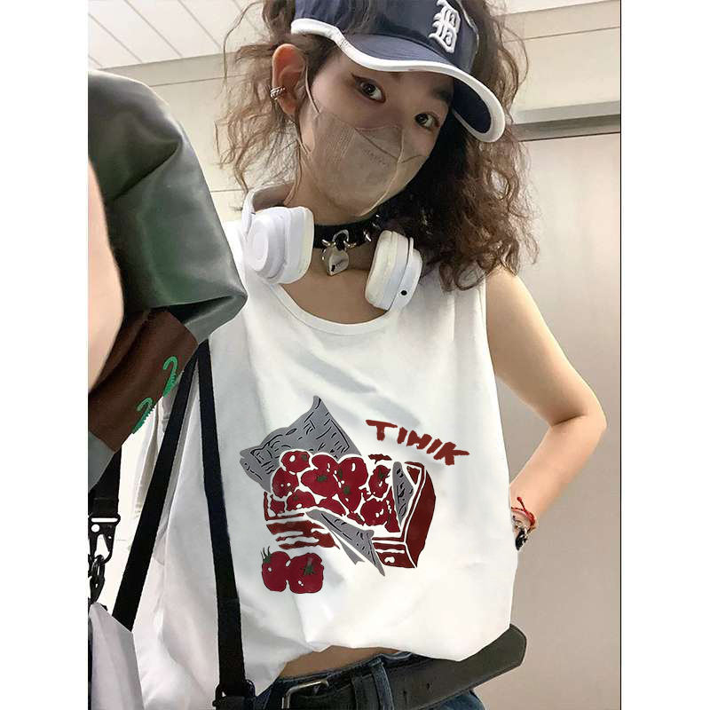 Áo Sát Nách Cổ Tròn In Họa Tiết Vui Nhộn Phong Cách retro Mỹ Cho Nữ