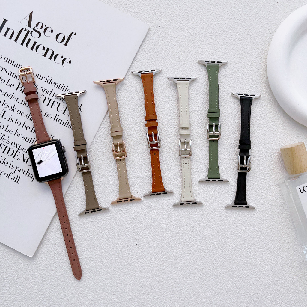 Dây Đồng Hồ Bằng Da Siêu Mỏng Kích Thước 45mm 49mm 41mm 40mm 38mm 42mm Cho iwatch Series 8 7 SE 6 5 4 3 2