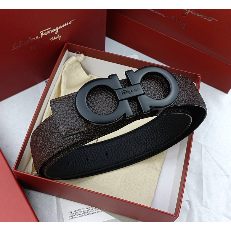 Salvatore Ferragamo Thắt Lưng Da Thật Khóa Phẳng Phong Cách Doanh Nhân Trẻ Trung Cho Nam