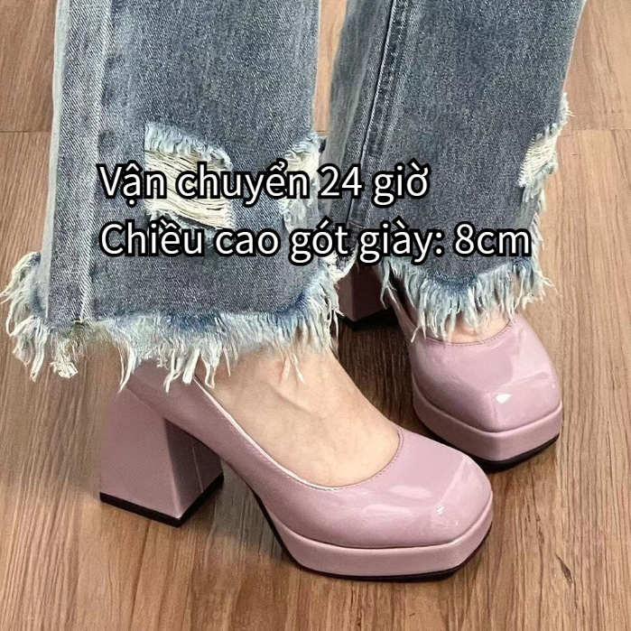 Giày nữ giày cao gót giày mary jane giày lolita cao gót nữ Giày Cao Gót Da Mũi Vuông Đế Dày Thời Trang Cho Nữ