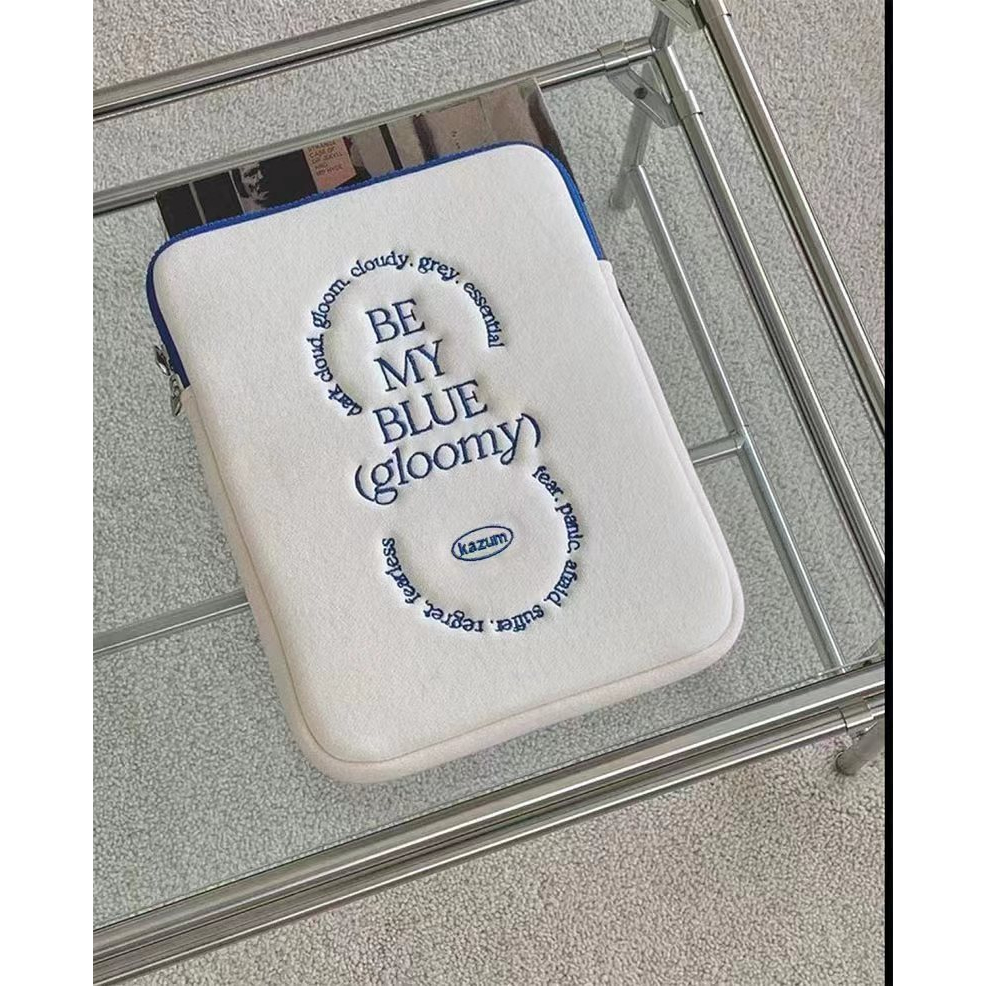 Túi Đựng Laptop / Máy Tính Bảng Chống Sốc In Chữ Màu Xanh Dương Kích Thước Lớn Thời Trang Phong Cách Hàn Quốc Cho 10 13 14 15.6 inches