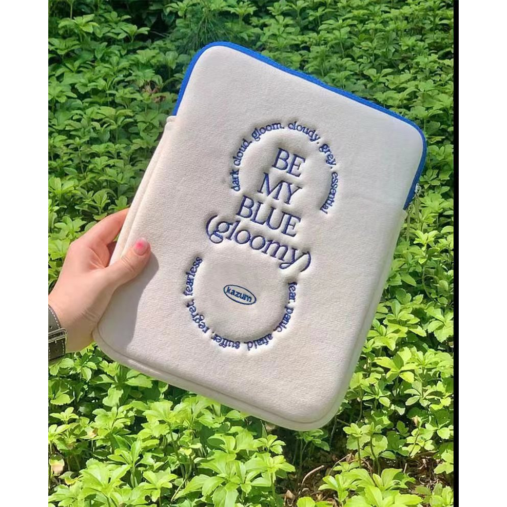 Túi Đựng Laptop / Máy Tính Bảng Chống Sốc In Chữ Màu Xanh Dương Kích Thước Lớn Thời Trang Phong Cách Hàn Quốc Cho 10 13 14 15.6 inches