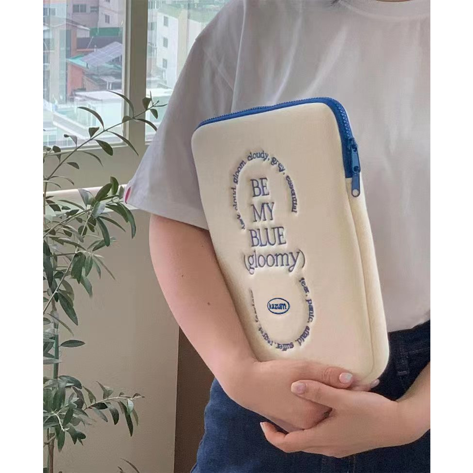 Túi Đựng Laptop / Máy Tính Bảng Chống Sốc In Chữ Màu Xanh Dương Kích Thước Lớn Thời Trang Phong Cách Hàn Quốc Cho 10 13 14 15.6 inches
