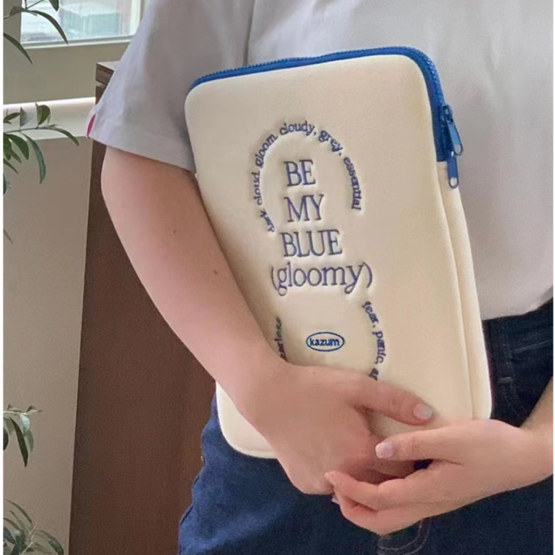 Túi Đựng Laptop / Máy Tính Bảng Chống Sốc In Chữ Màu Xanh Dương Kích Thước Lớn Thời Trang Phong Cách Hàn Quốc Cho 10 13 14 15.6 inches