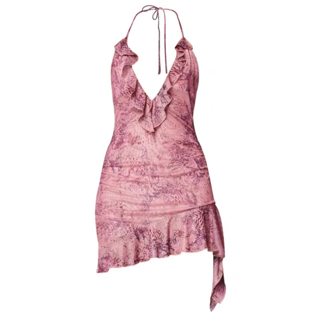 Đầm Quấn Cổ In Hoa Y2K Kiểu Pháp