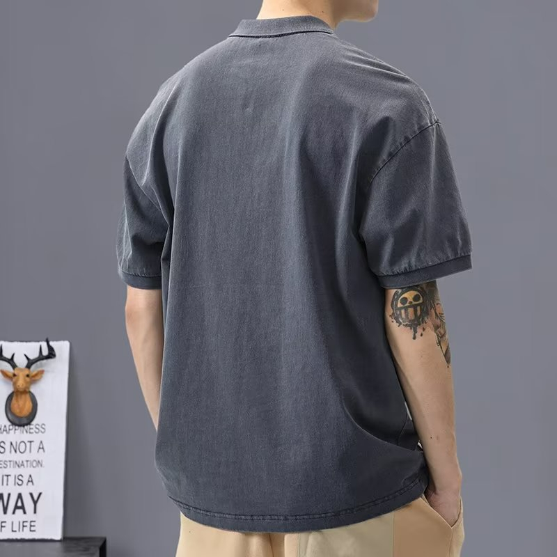 Mỹ Retro Hợp Thời Trang Nam Nửa Tay Áo polo Ve Áo Nửa Tay Áo Thun Mùa Hè Áo Thun Top