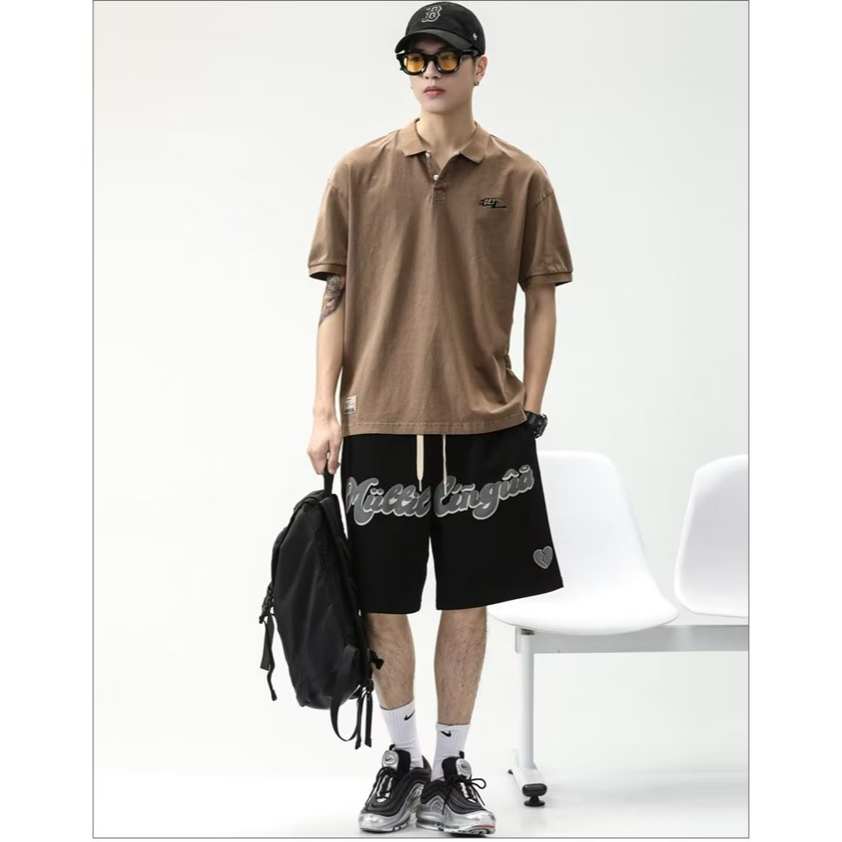 Mỹ Retro Hợp Thời Trang Nam Nửa Tay Áo polo Ve Áo Nửa Tay Áo Thun Mùa Hè Áo Thun Top