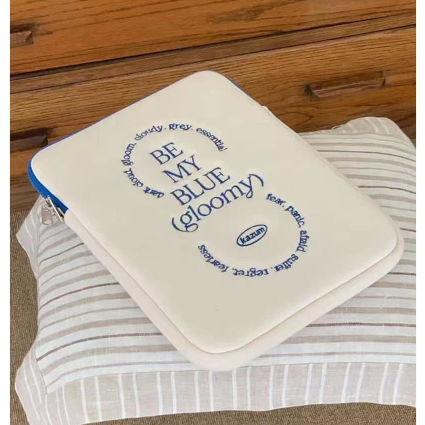 Túi Đựng Laptop / Máy Tính Bảng Chống Sốc In Chữ Màu Xanh Dương Kích Thước Lớn Thời Trang Phong Cách Hàn Quốc Cho 10 13 14 15.6 inches