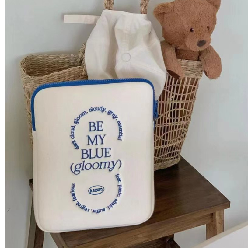 Túi Đựng Laptop / Máy Tính Bảng Chống Sốc In Chữ Màu Xanh Dương Kích Thước Lớn Thời Trang Phong Cách Hàn Quốc Cho 10 13 14 15.6 inches