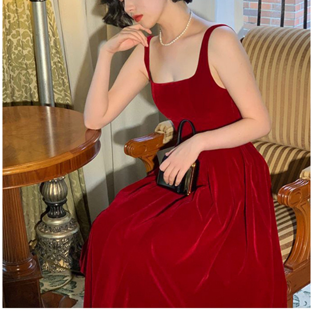 Đầm Nhung Đen Dáng Vừa Phong Cách Pháp Thời Trang Thu Đông Cho Nữ