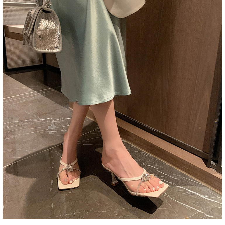 Sandal Cao Gót Hở Ngón Mũi Vuông Quai Nhựa PVC Trong Suốt Đính Đá Pha Lê Phong Cách Thời Trang Mới 2023