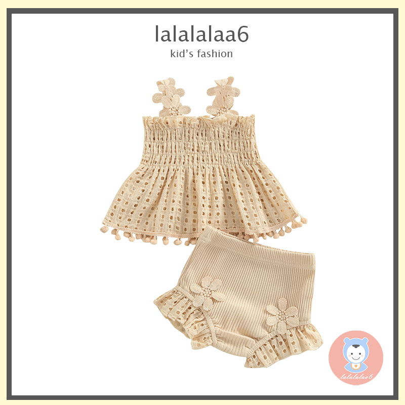 Set Đồ Mùa Hè Gồm Áo Ba Lỗ Màu Trơn Cắt Xẻ Tà + Quần Ngắn Có Diềm Xếp Ly Đơn Giản Cho Bé Gáia6