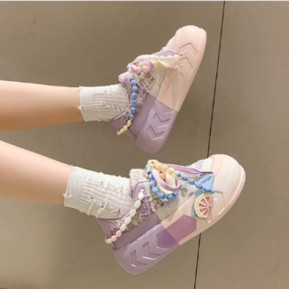 Giày Sneaker Đế Dày Tăng Chiều Cao Mũi Tròn Màu Cầu Vồng Thời Trang Xuân Hè 2023