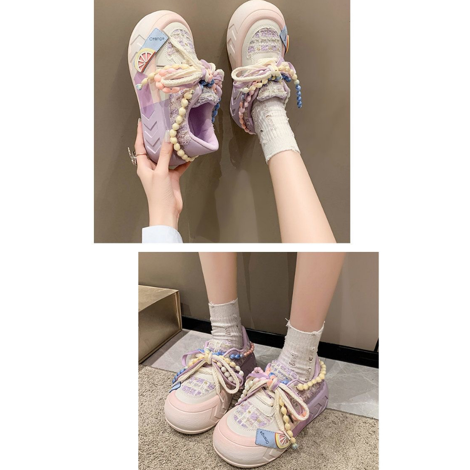 Giày Sneaker Đế Dày Tăng Chiều Cao Mũi Tròn Màu Cầu Vồng Thời Trang Xuân Hè 2023