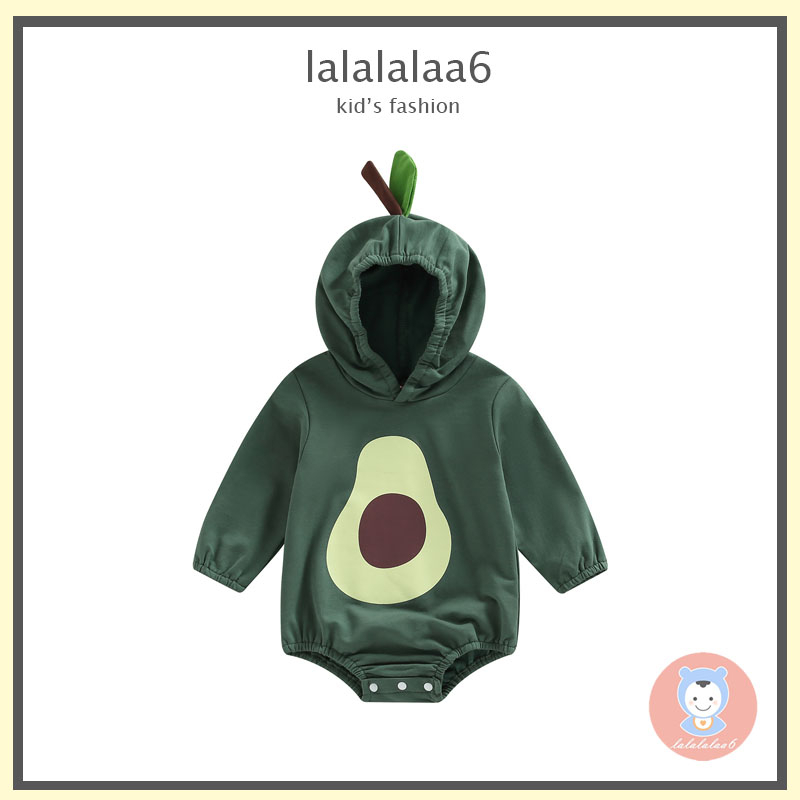 Áo Liền Quần LAA6-Đồ Liền Thân Tay Dài Có Mũ Trùm Đầu In Hình Avocado Cho Bé