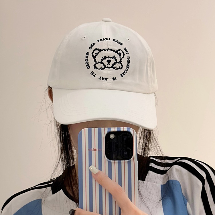 Mũ Lưỡi Trai Màu Trắng Thêu Họa Tiết Chú Gấu Phong Cách Nhật Bản Ngọt Ngào Thời Trang Mùa Hè Cho Nữ