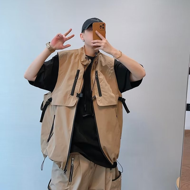 Áo Khoác Sát Nách Cổ Đứng Phối Khóa Kéo 2 Màu Size M-2XL Thời Trang Xuân Hè Cho Nam