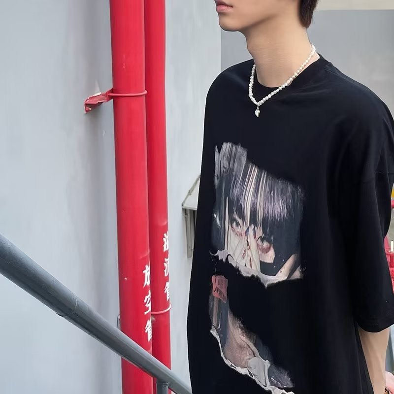 Áo Thun Cotton Mùa Hè Tay Lửng Dáng Rộng In Họa Tiết Phong Cách Mới 2023 Cho Nam Size S-3XL