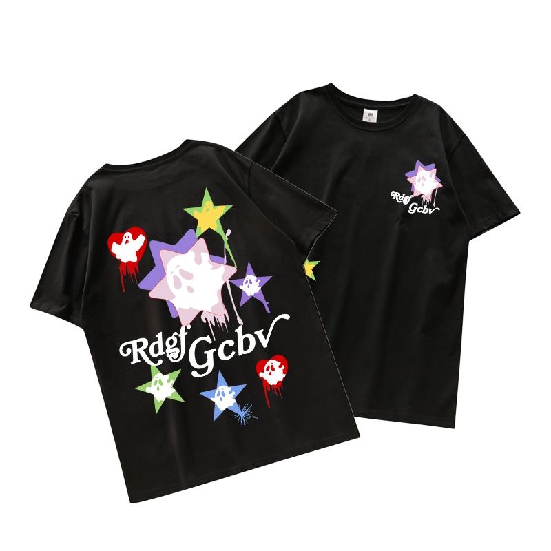 Áo Thun Ngắn Tay Dáng Rộng In Họa Tiết Sáng Tạo Theo Phong Cách retro Mỹ Đen