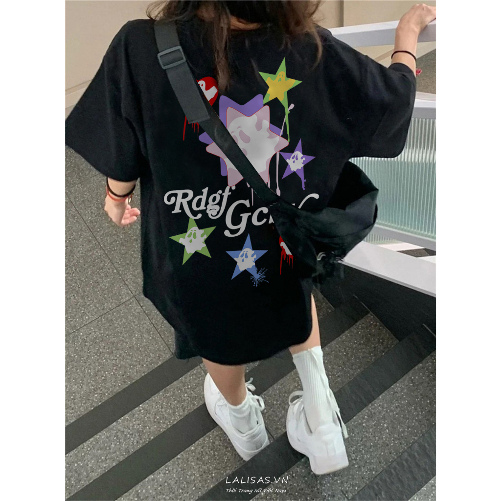 Áo Thun Ngắn Tay Dáng Rộng In Họa Tiết Sáng Tạo Theo Phong Cách retro Mỹ Đen