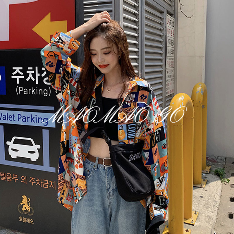 Maomao GO Áo Khoác Sơ Mi chiffon Chống Nắng Dáng Rộng Tay Dài In Họa Tiết