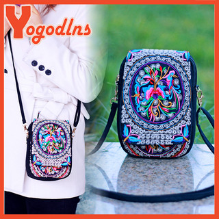 Yogodlns Nữ Canvas Thêu Điện Thoại Túi Đeo Vai Thiết Kế Nhiều Túi Túi Đeo Ngang