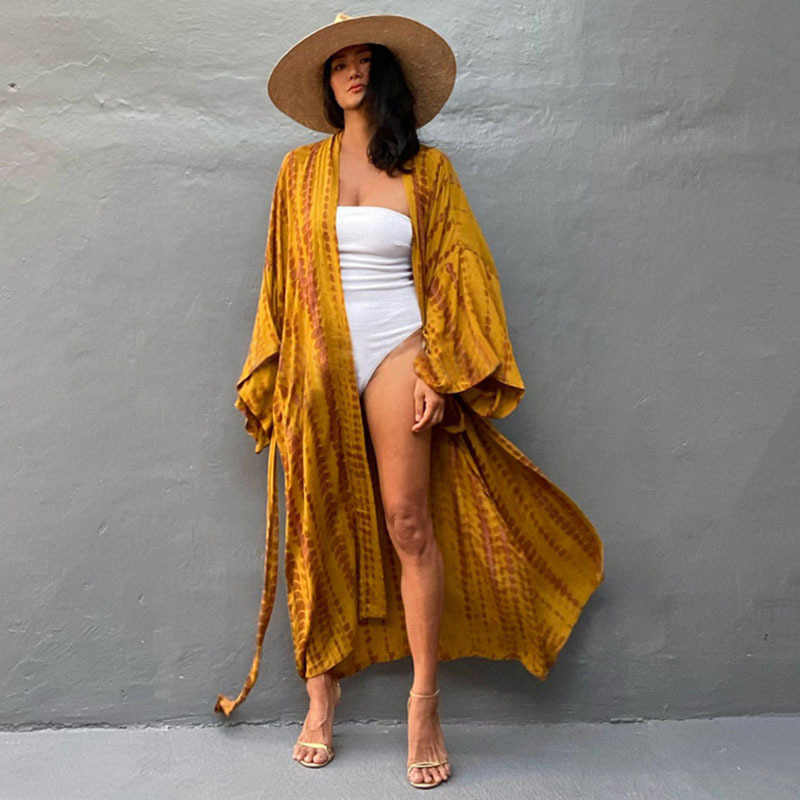 Áo Khoác Kimono Họa Tiết Kẻ Sọc Phong Cách Bohemian Thời Trang Đi Biển DN0712