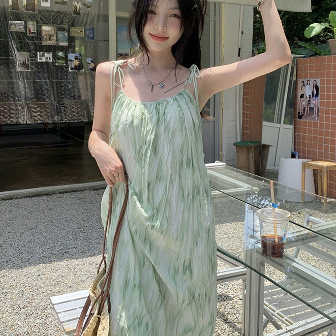 Đầm Lửng Hai Dây Mùa Hè Dài Vừa Thời Trang Mới Cho Nữ