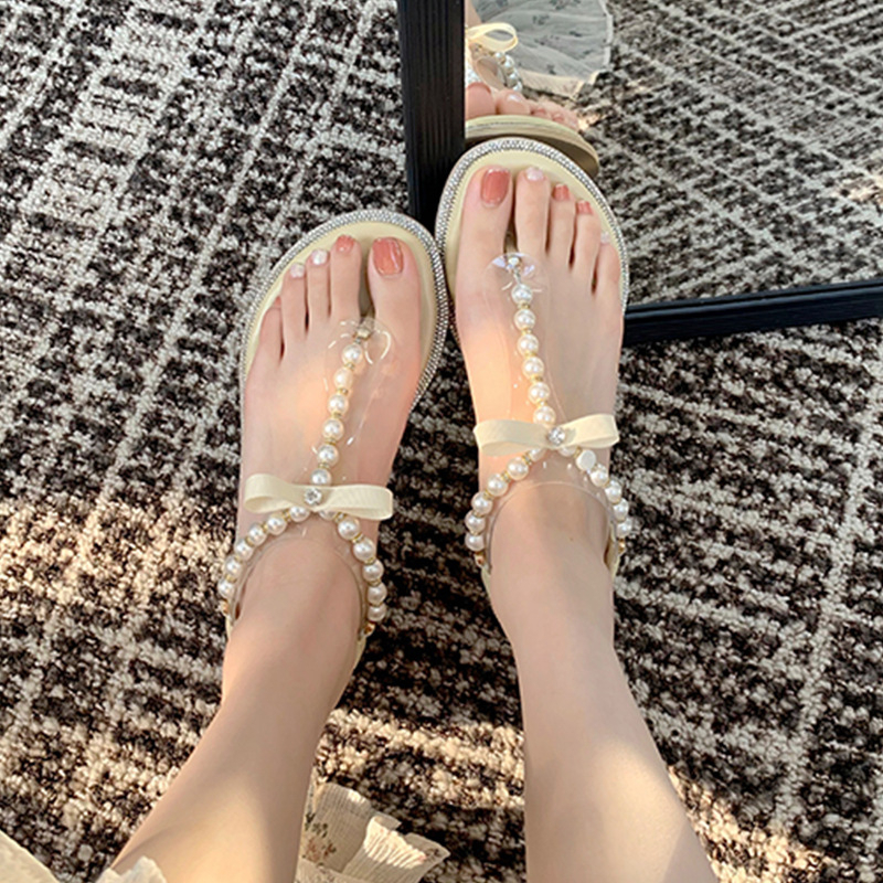 Dép Xỏ Ngón Đính Ngọc Trai Giả plus size 33-43 Cho Nữ