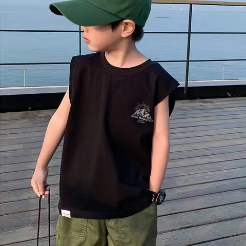 Áo Thun Sát Nách Rộng In Chữ Thời Trang Cho Bé 100% cotton Form 90-150cm