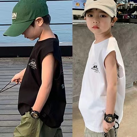 Áo Thun Sát Nách Rộng In Chữ Thời Trang Cho Bé 100% cotton Form 90-150cm