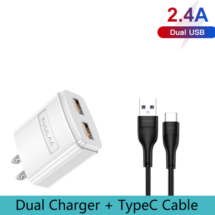 Củ sạc nhanh KUULAA 2.4A 2.4A USB kép thích hợp cho iphone 12 mini 12 ProMax Samsung Galaxy Huawei Xiaomi Redmi Note 9S