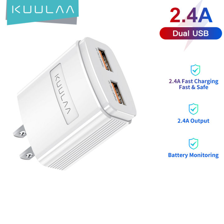 Củ sạc KUULAA cổng USB kép 2.4A tiện lợi thích hợp cho máy tính bảng điện thoại Android iPhone