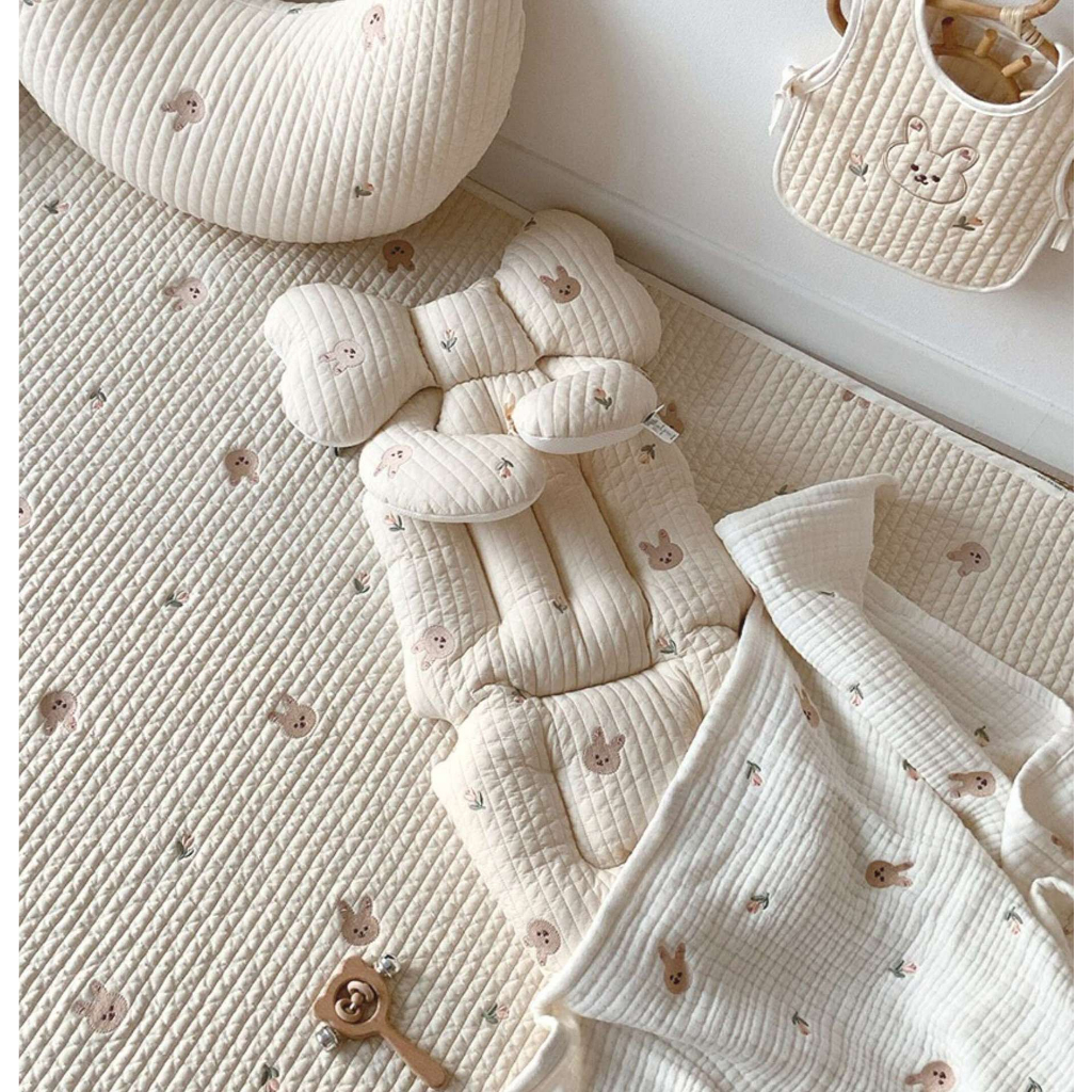 Đệm lót xe đẩy em bé bằng cotton thoáng khí thêu họa tiết đáng yêu