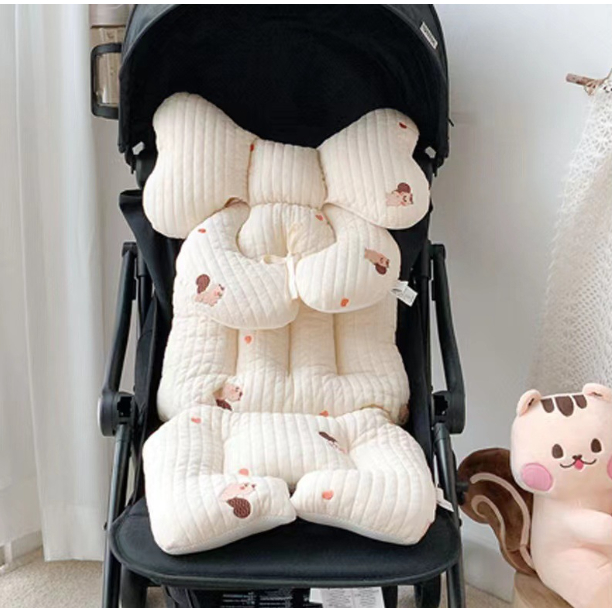 Đệm lót xe đẩy em bé bằng cotton thoáng khí thêu họa tiết đáng yêu