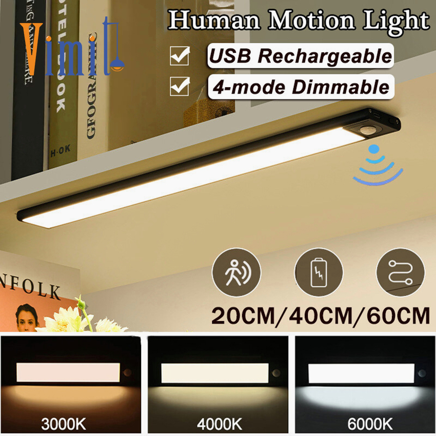 【Miễn phí vận chuyển】Vimite Đèn LED Cảm Biến Chuyển Động Siêu Mỏng 3 Màu Sắc Kèm Sạc USB Chuyên Dụng Cho Tủ Chạn