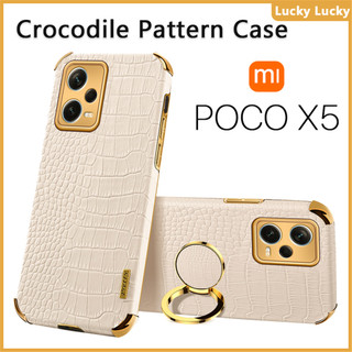ốp lưng POCO X5 PRO 5G Họa Tiết Cá Sấu Giá đỡ vòng đeo tay PU Cover Máy ảnh bảo vệ toàn diện Mạ vàng Mảnh khảnh cảm xúc tuyệt vời Chống vân tay tản nhiệt lót