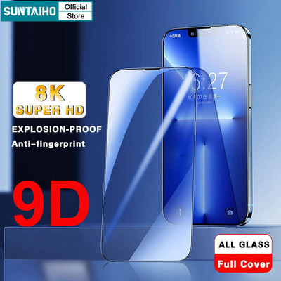 Suntaiho trong suốt Kính cường lực 9D bảo vệ toàn màn hình thích hợp cho iPhone 15 Pro Max 12 13 14 11 Pro Max XS MAX XR X 6 6S 7 8 Plus chống bẩn Glass Film