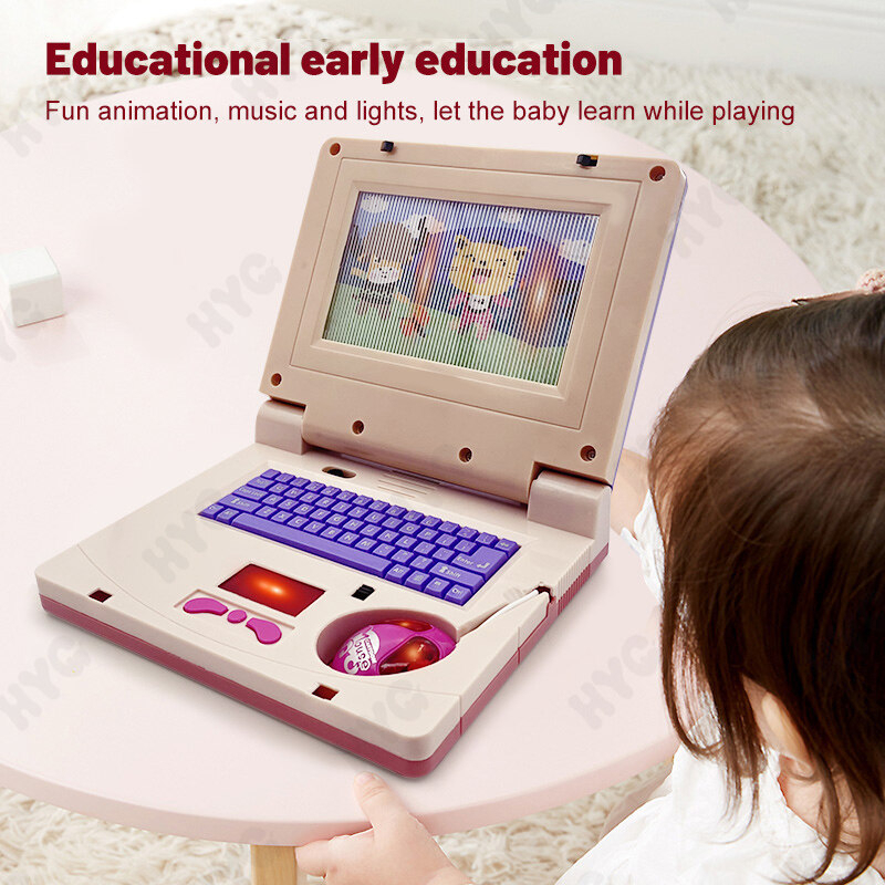 Máy tính xách tay đồ chơi HYG TOYS mini có đèn và nhạc có chuột thiết kế hoạt hình vui nhộn dành cho trẻ em