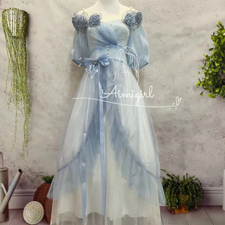 Đầm công chúa lưới dài Gothic màu xanh Gradient