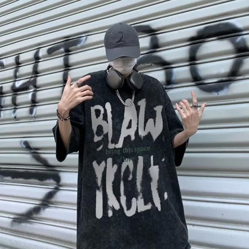 Áo Thun Tay Lỡ Form Rộng In Chữ Phong Cách Hip Hop Thời Trang Cho Nam Nữ