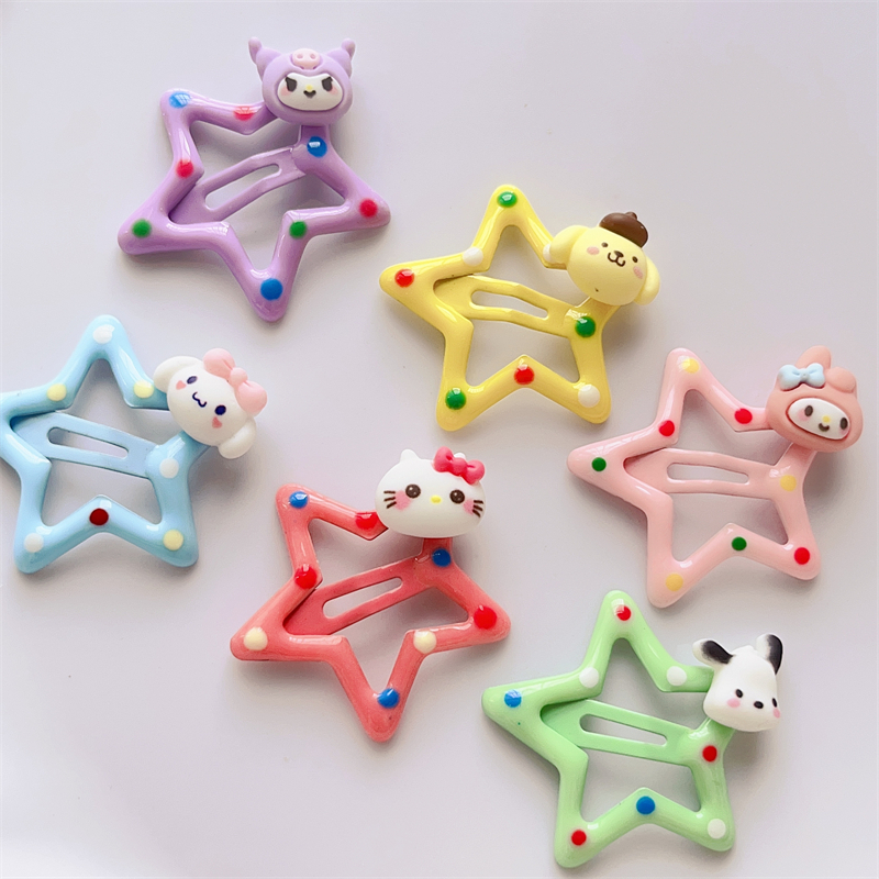 SANRIO Kẹp Tóc Hình Ngôi Sao Năm Cánh Họa Tiết Chấm Bi Dễ Thương Cho Nữ