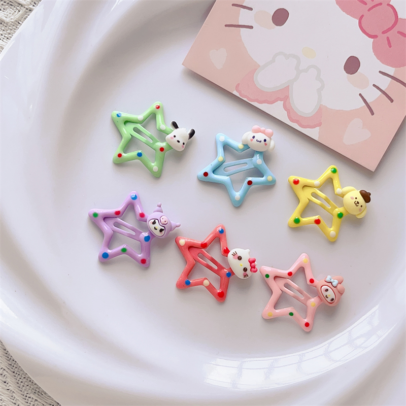 SANRIO Kẹp Tóc Hình Ngôi Sao Năm Cánh Họa Tiết Chấm Bi Dễ Thương Cho Nữ